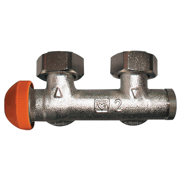 HERZ-3000 connection part with pre-settable upper thermostatic insert, angle model for two-pipe operation