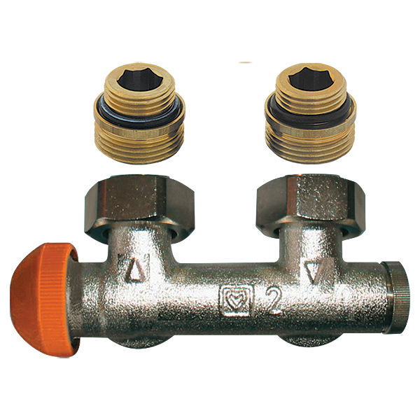 HERZ-3000 connection part with pre-settable thermostatic valve, angle model for two-pipe operation