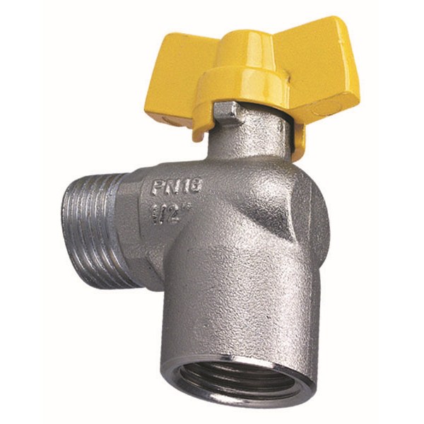 Ball valve for device connection with T-handle, angle version, IG x AG, PN 1