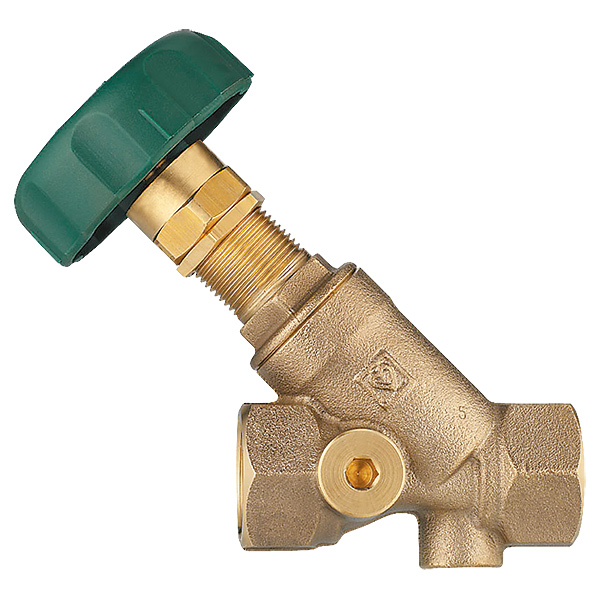 STRÖMAX-RW commissioning valve with inclined body and threaded sockets, without test points, Rp (female thread)