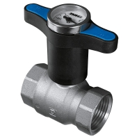 Ball valve - extended T-handle with thermometer, blue, PN 25