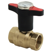 Ball valve with extended T-handle with thermometer, red, PN 25