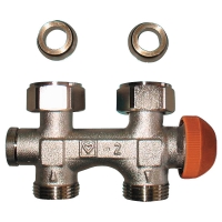 HERZ-3000 connection part with pre-settable upper thermostatic insert, straight model for two-pipe operation