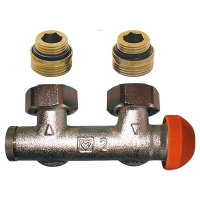 HERZ-3000 connection part with pre-settable upper thermostatic insert, angle model for two-pipe operation