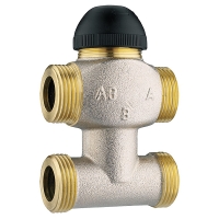 Thermostatic four-port valve for mixing and diverting, four connections